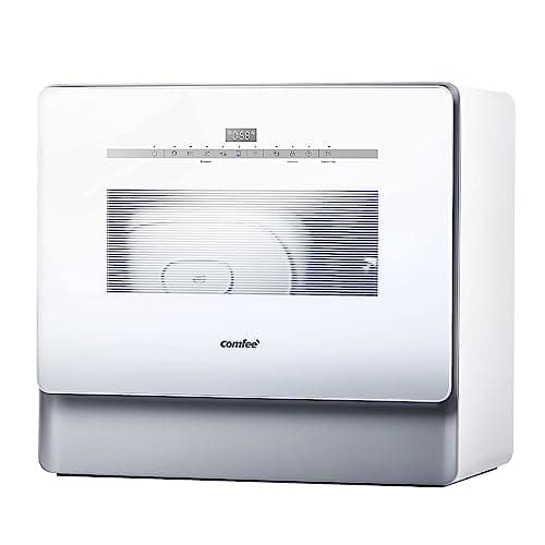 COMFEE Portable Countertop Dishwasher, 6L Water Tank, 7 Programs, UV Hygiene, White — White & Grey