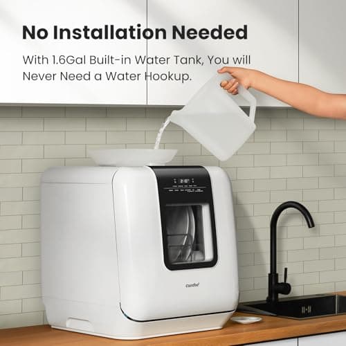 COMFEE Portable Countertop Dishwasher, 6L Water Tank, 7 Programs, UV Hygiene, White