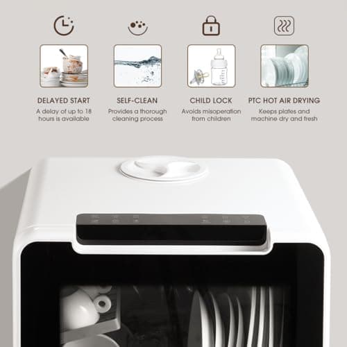 HAVA Portable Dishwasher 8 Wash Programs Child Lock Delayed Start 5L Tank