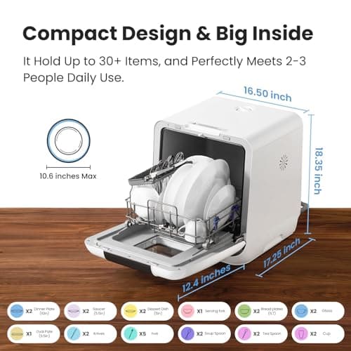 COMFEE Portable Countertop Dishwasher, 6L Water Tank, 7 Programs, UV Hygiene, White