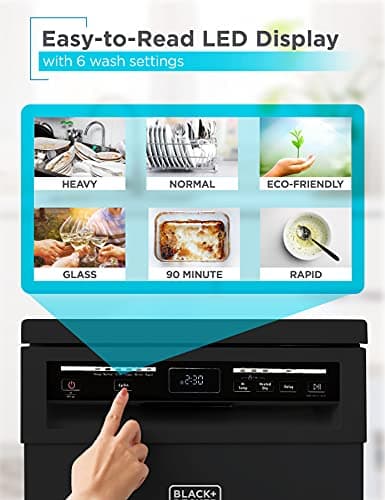 BLACK+DECKER Portable Dishwasher on Wheels 18" with Worktop Space & Faucet Connect