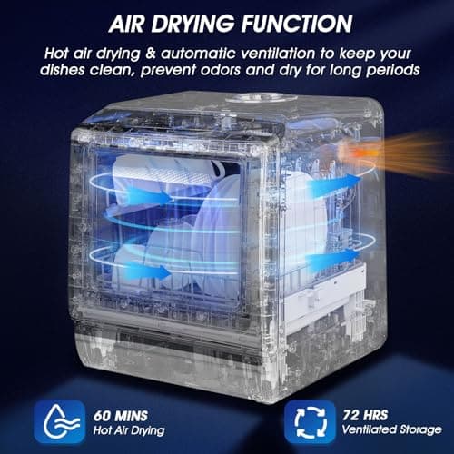 AIRMSEN Portable Countertop Dishwasher, 5 Programs, 5L Tank, Double-Layer Glass Door, No Hookup Needed