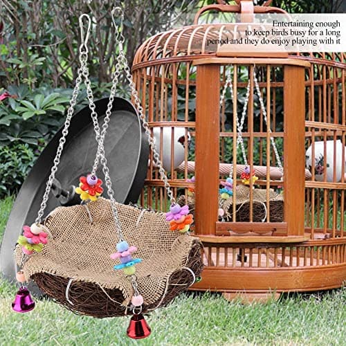 Rattan Nest Bird Hanging Nest Toy for Parakeets Cockatiels(L)