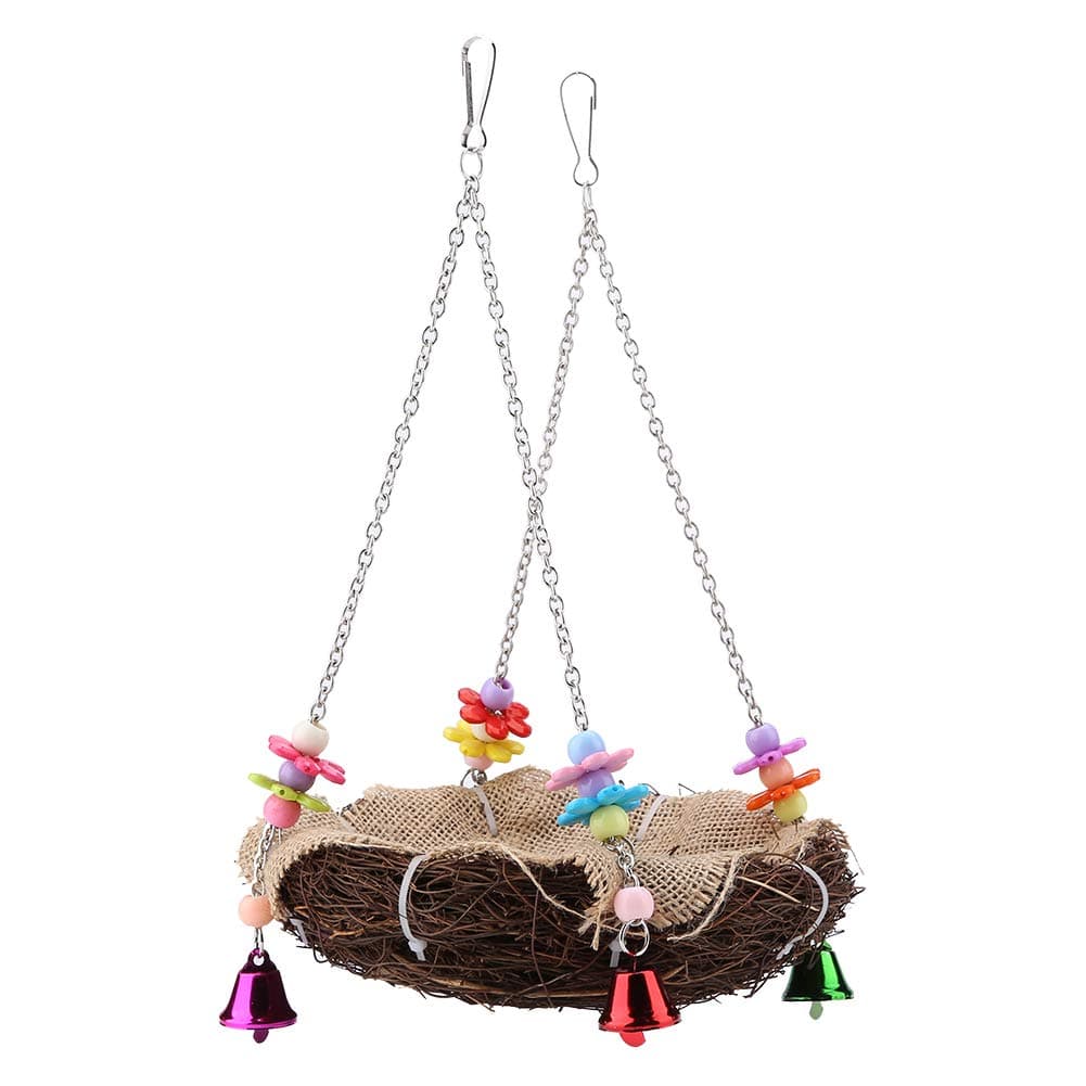 Rattan Nest Bird Hanging Nest Toy for Parakeets Cockatiels(L)